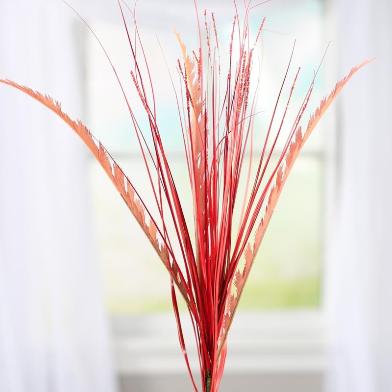 Factory Direct Craft Trio of Artificial Red Feather Fern and Grass Sprays