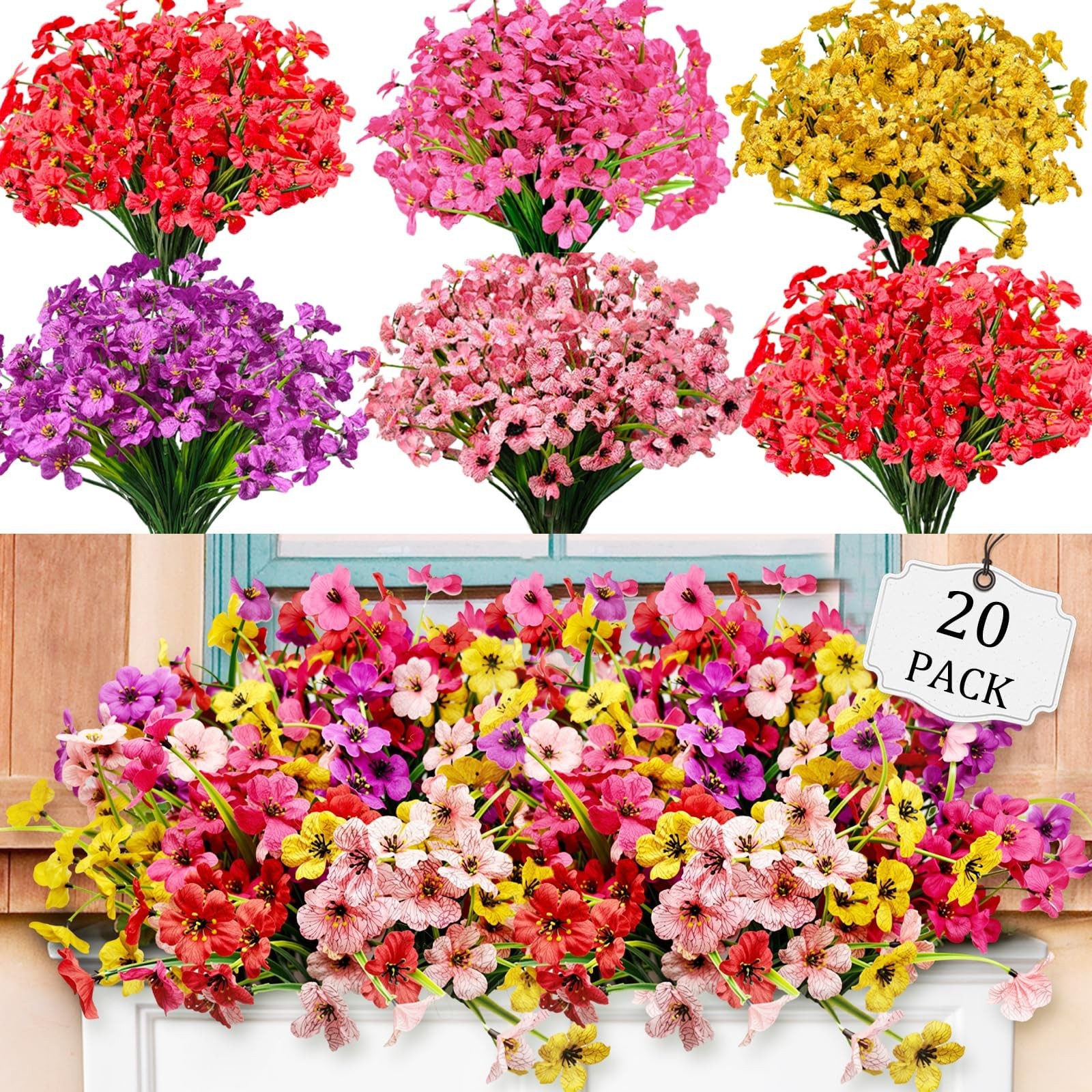 20 Pcs Plastic Flowers for Outdoors, Fake Outdoor Artificial Flowers for Outd…