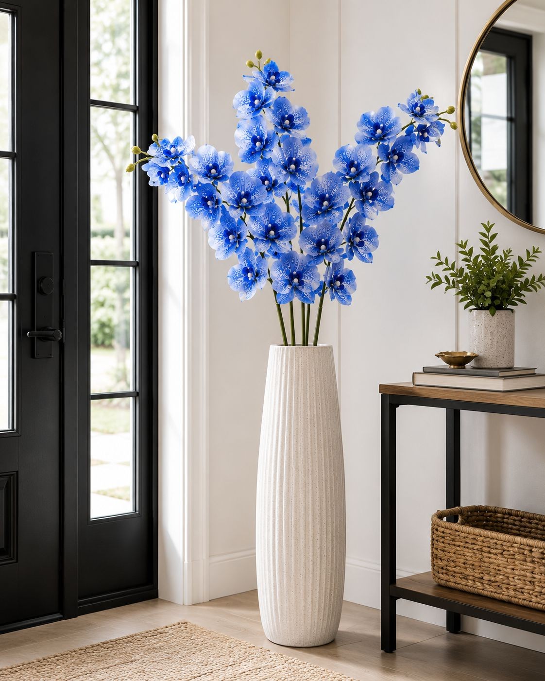 Artificial Silk Blue Orchid Stem 25 Inch Faux Phalaenopsis Flower Wedding Center
