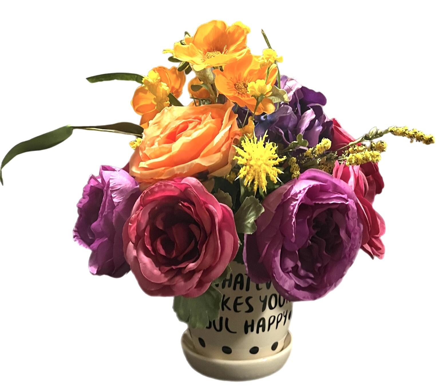 Bright Floral Arrangement “Whatever Makes Your Soul Happy” Planter For 14×14