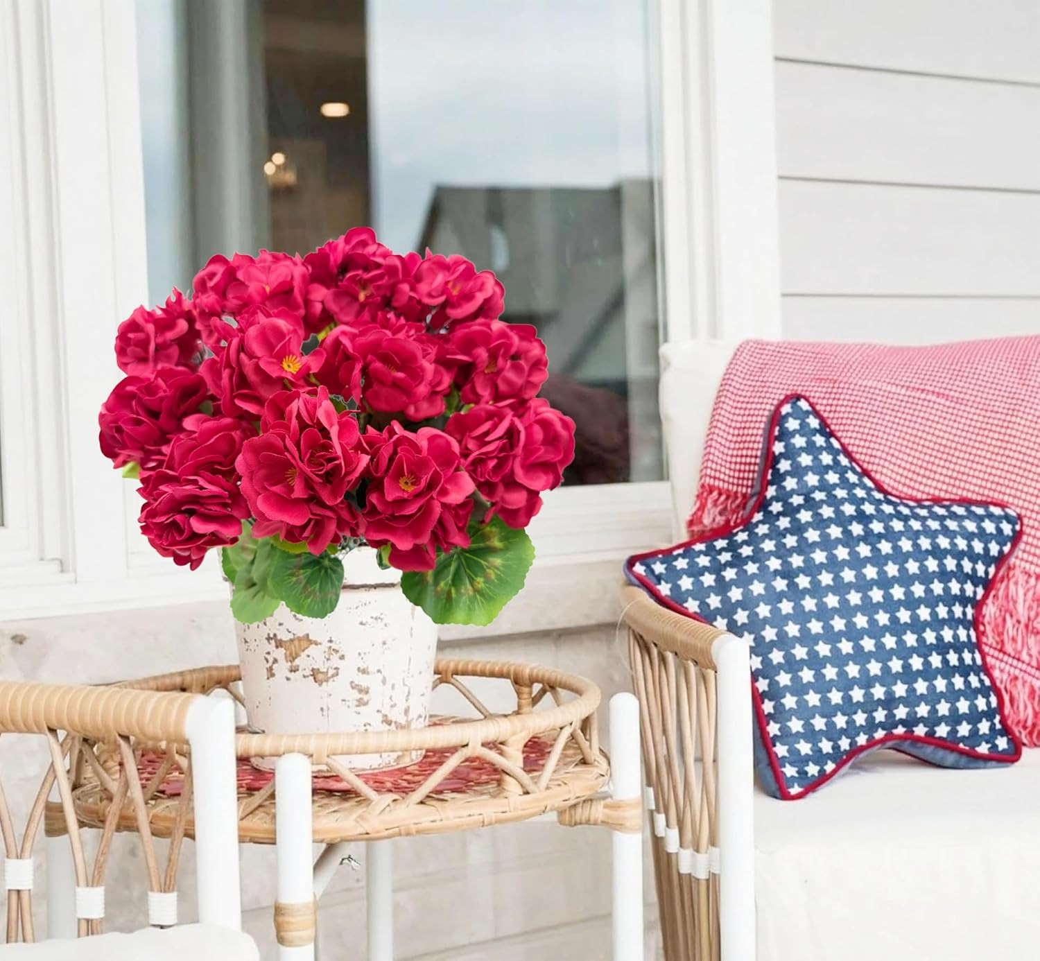 4PCS Red Artificial Geraniums Flowers Faux Geraniums Flowers Outdoor UV Resistan
