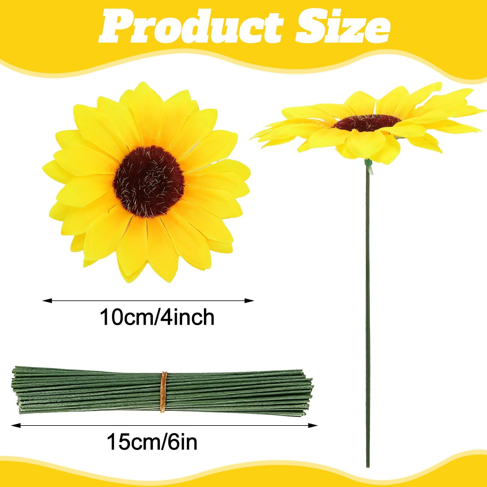 60 Pcs Artificial Sunflowers with Stems – 4 Inches Realistic Silk Fabric Flow…