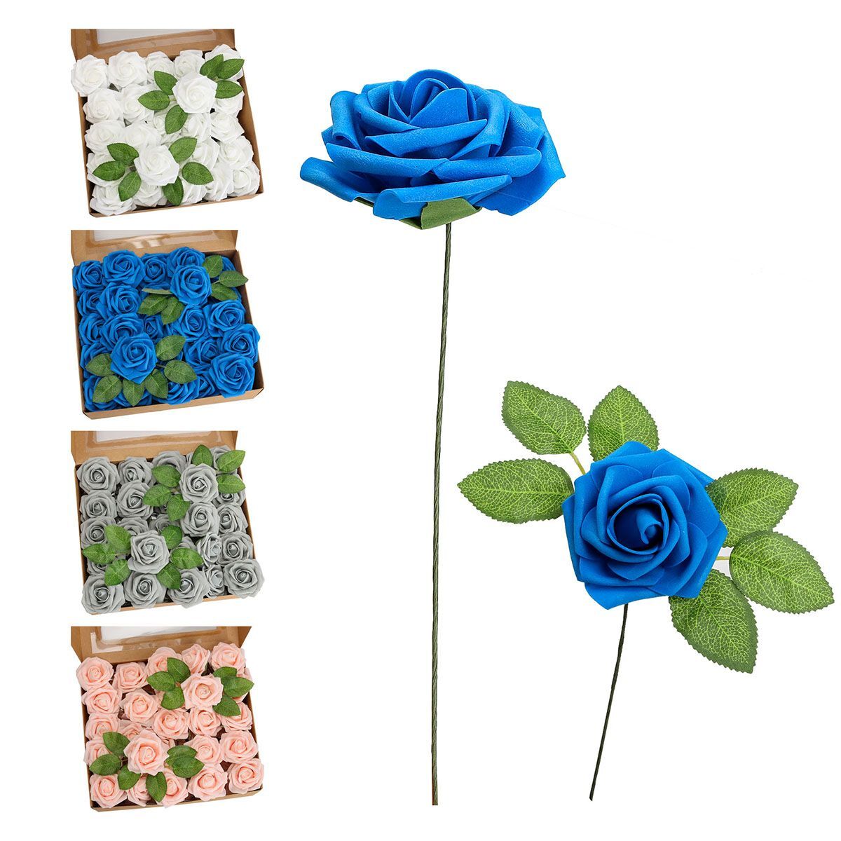 25/50pcs Flowers Artificial Real Looking Foam Rose Decoration DIY for Wedding US