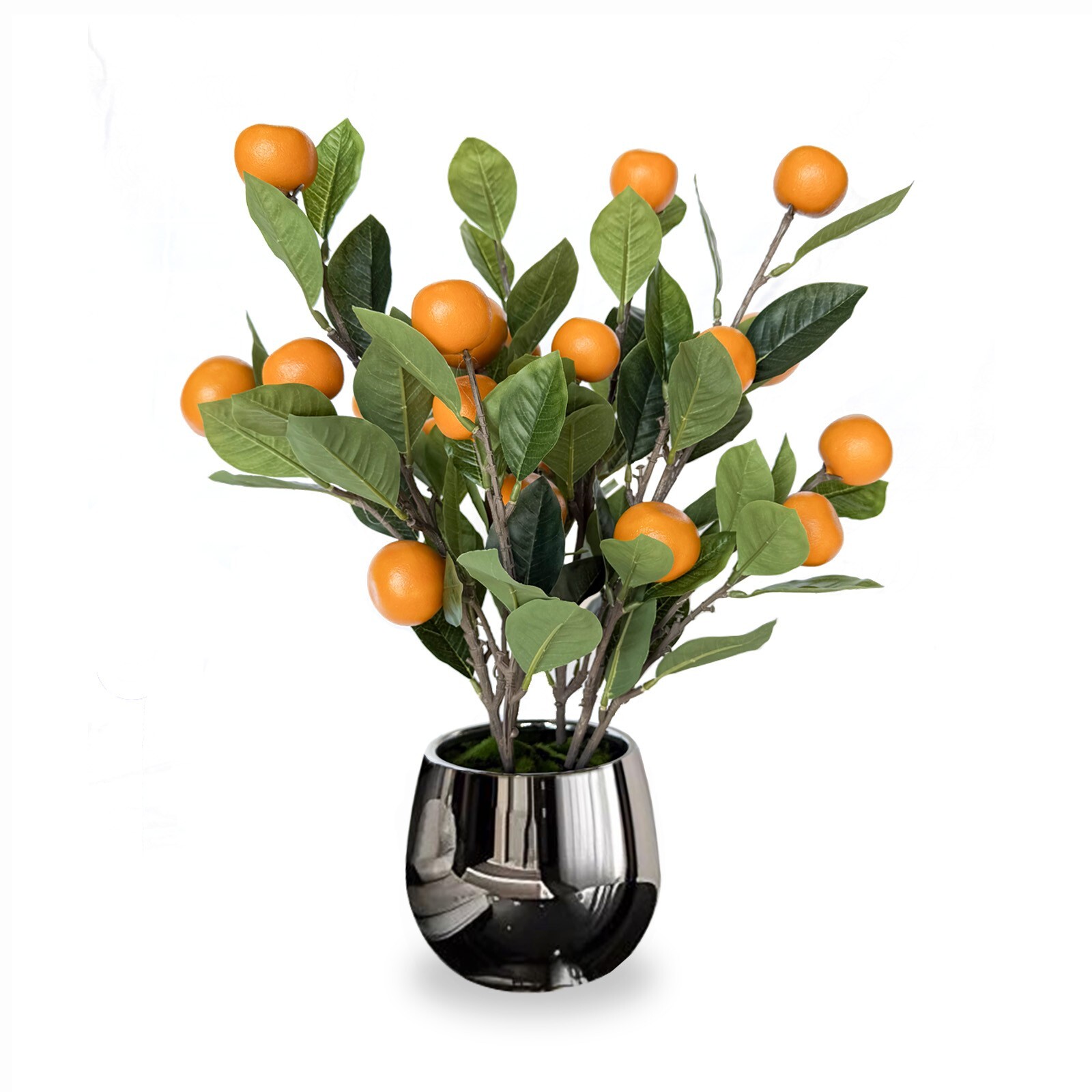 19″ Artificial Potted Plants Orange Tree Fruit Tree with Silver Color Pot