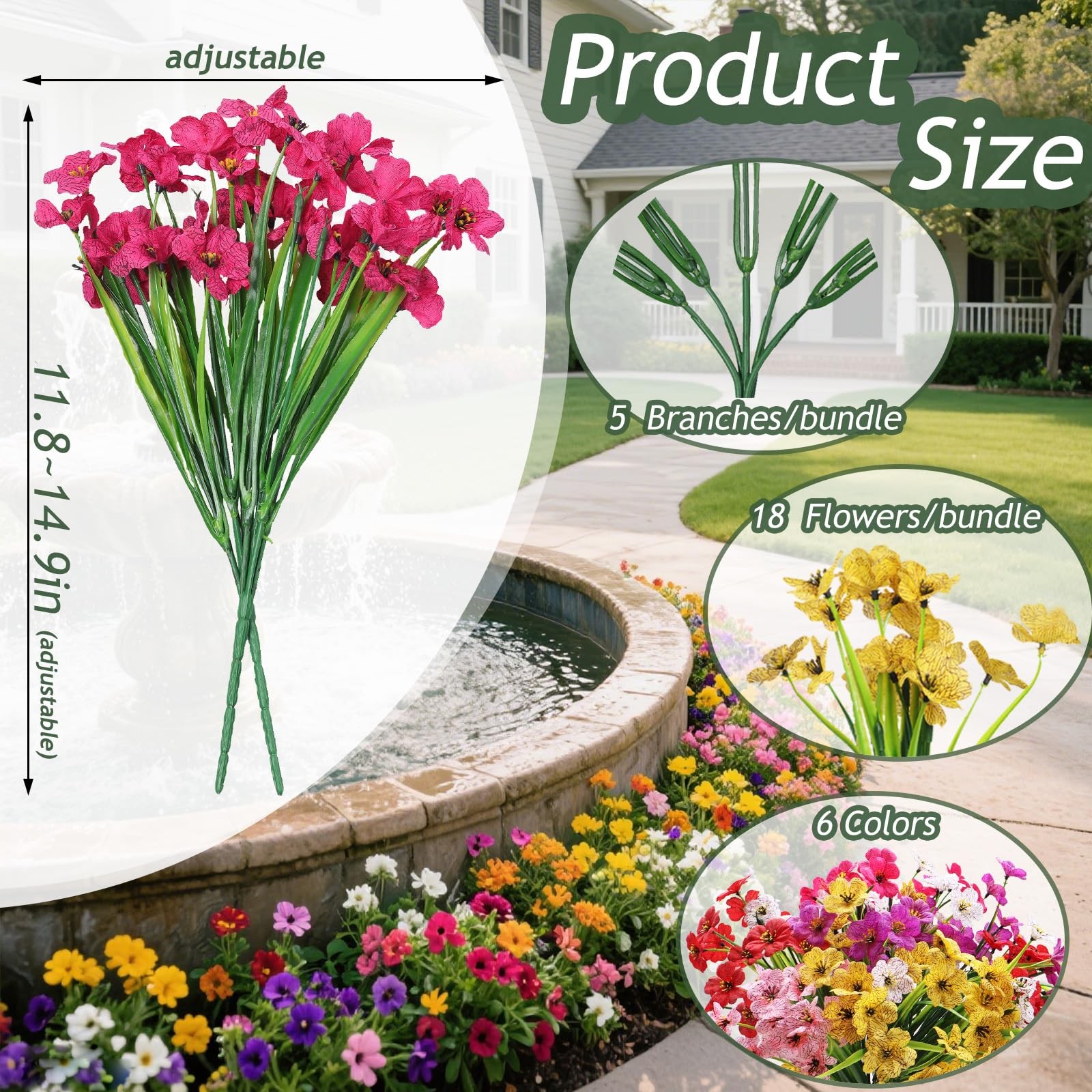 24 Bundles Artificial Flowers for Outdoor Indoor, Fake Flowers Plants UV Resi…