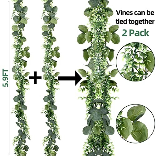Pack 6 ft Artificial Eucalyptus Garland with Lights Spring Garland with0 LED 2