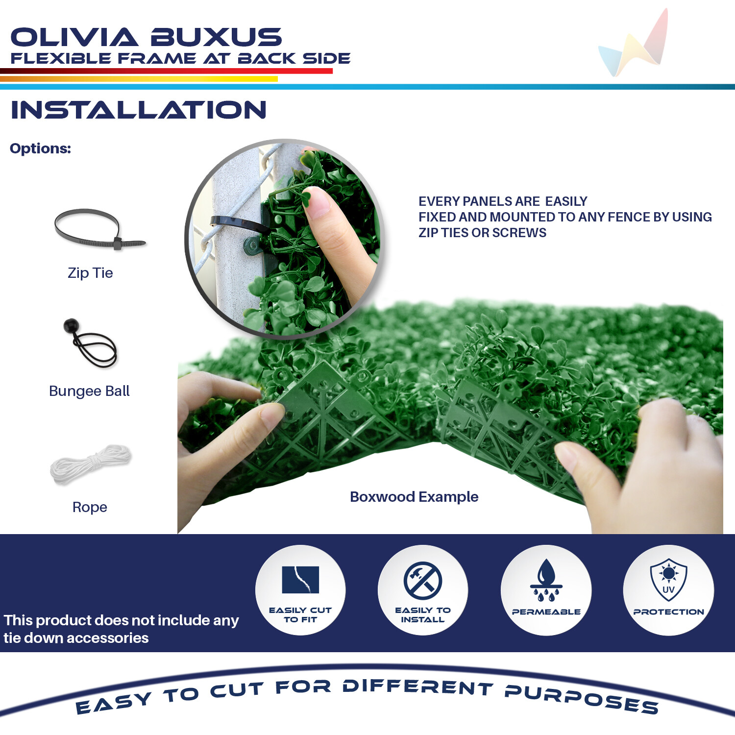 20″ Artificial Olivia Buxus Mat Wall Hedge Decor Privacy Panel for Home Office