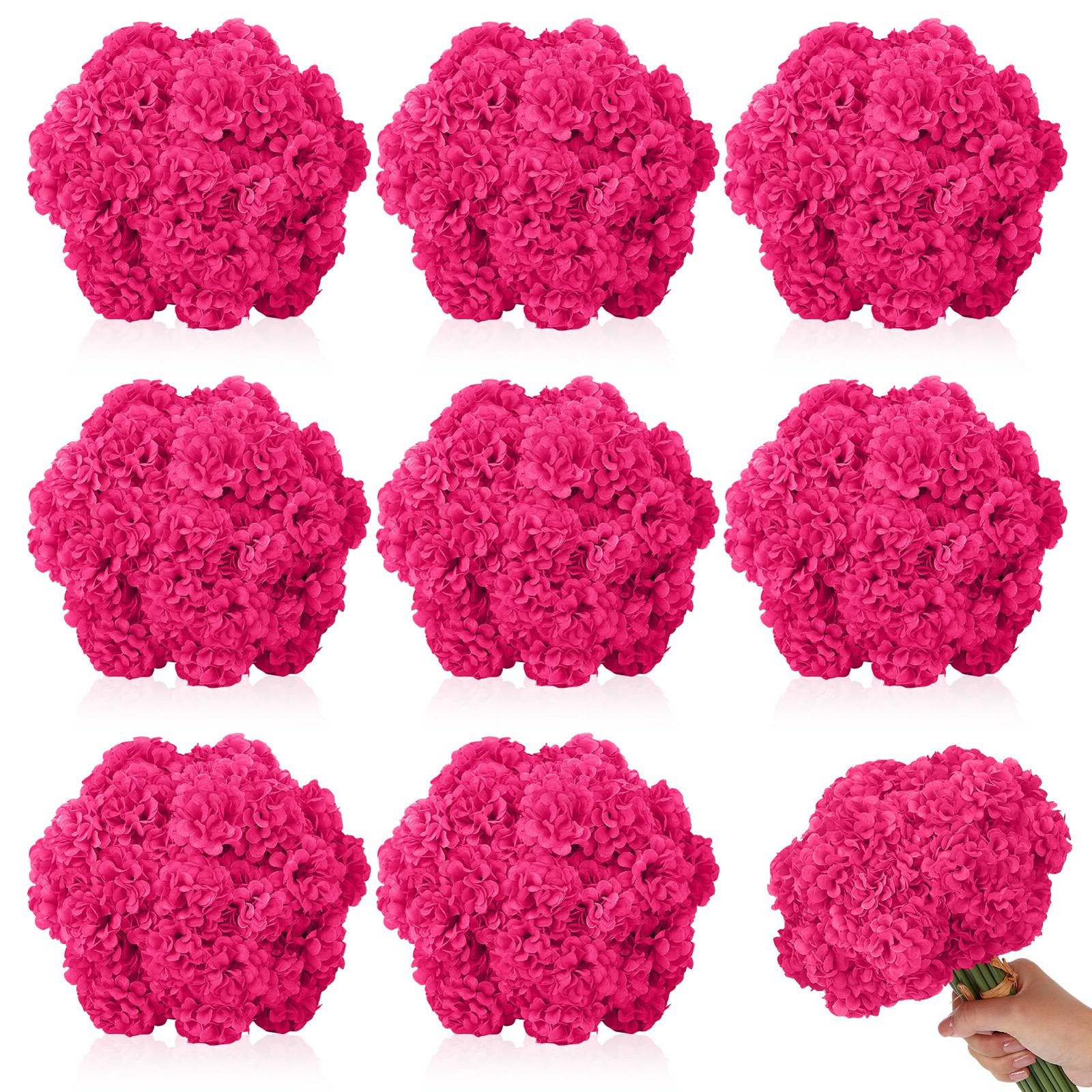 72 Pcs Hot Pink Hydrangea Artificial Flowers, Round Floral Bouquet for Home D…