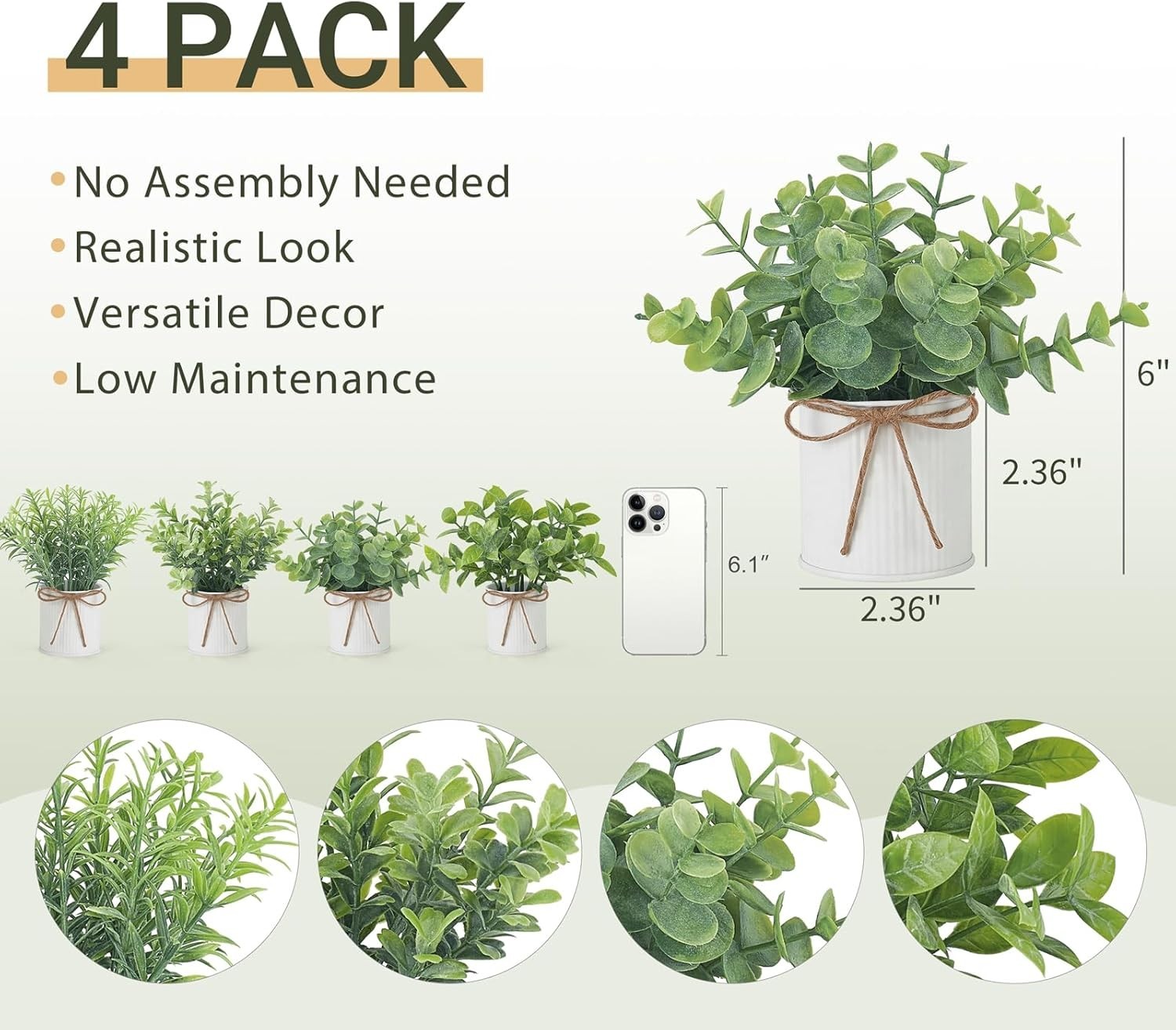 4 Pack Small Fake Plants Eucalyptus Rosemary Succulents Plants Artificial in …