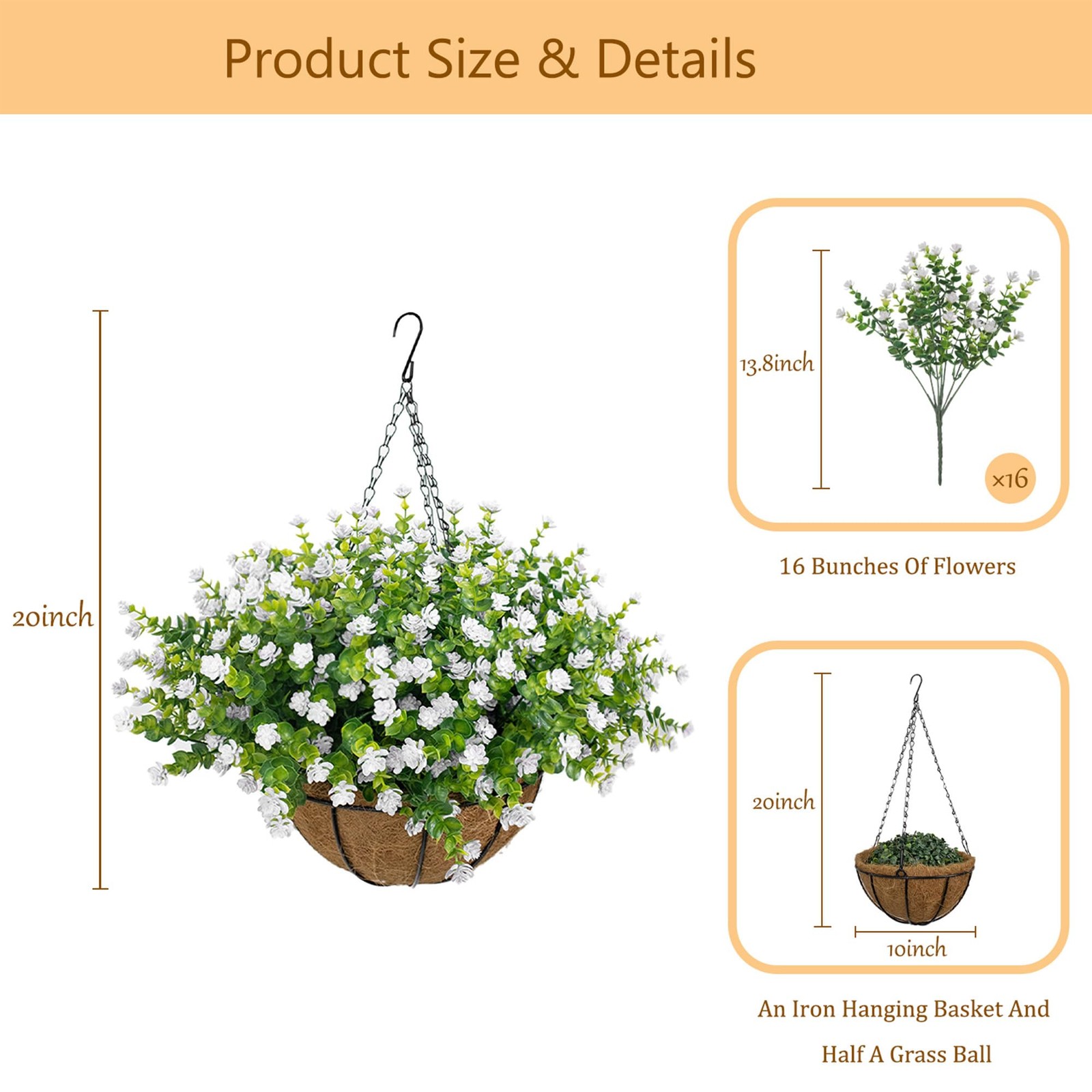 NETAP Artificial Hanging Flowers Basket for Outdoor, 16 Fake Flowers Look Rea…