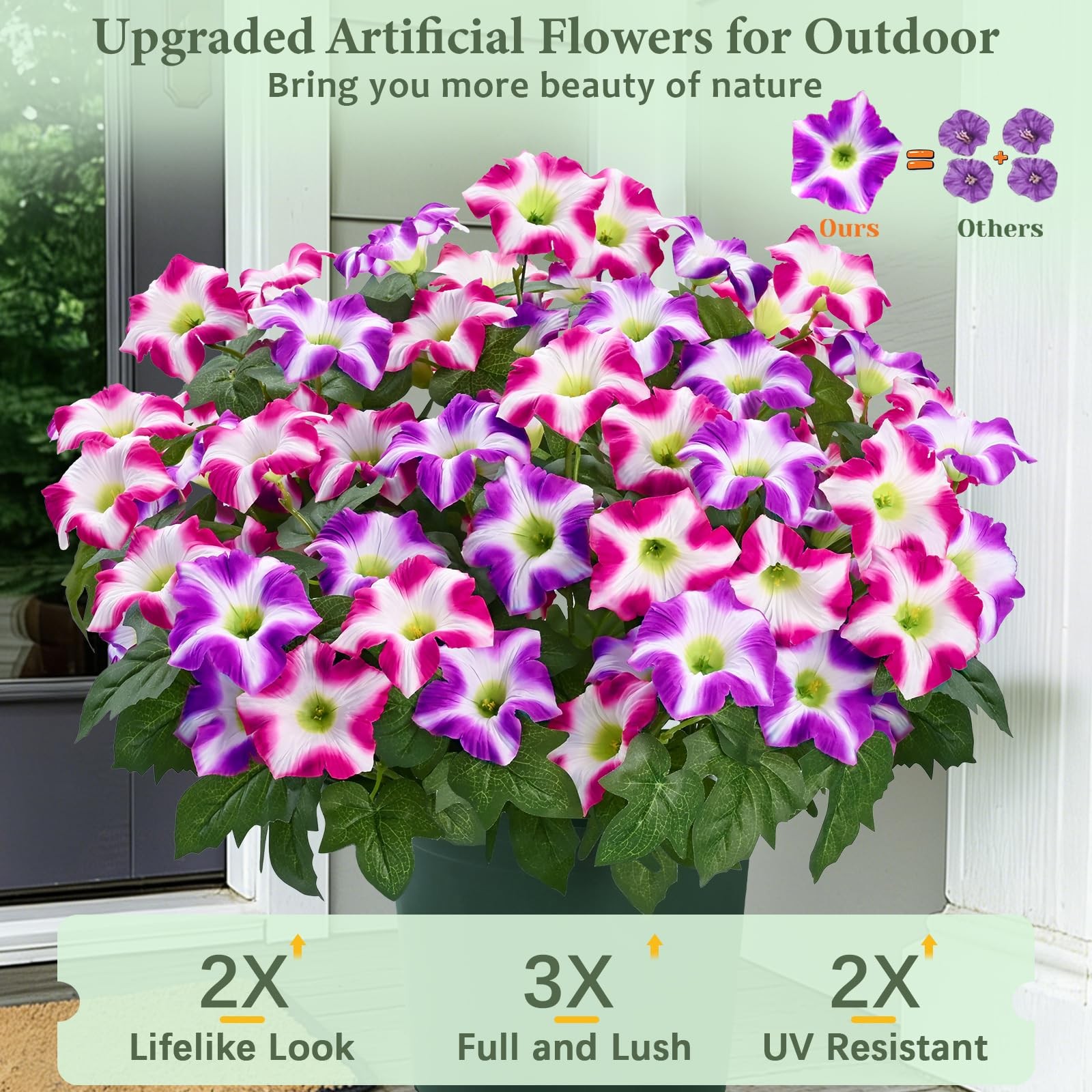 MARTINE MALL Artificial Flowers for Outdoors, 2 Potted Realistic Fake Outdoor