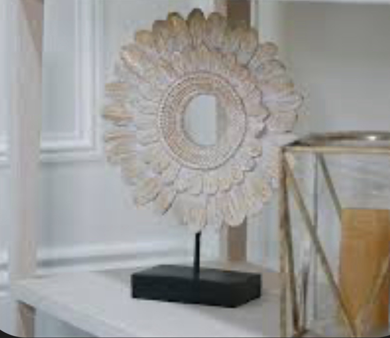 Boho Resin Bird Feather Ring On Wood Stand Cream