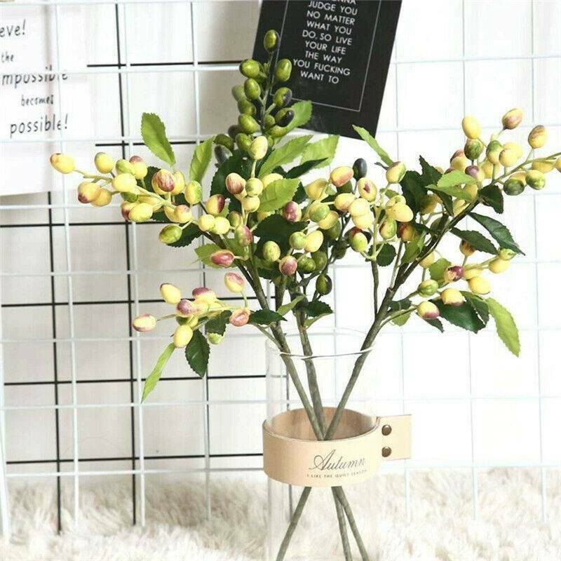 Artificial Berry Flower Fake Olive Fruit Branch Plant Home Decor Flowers Bean