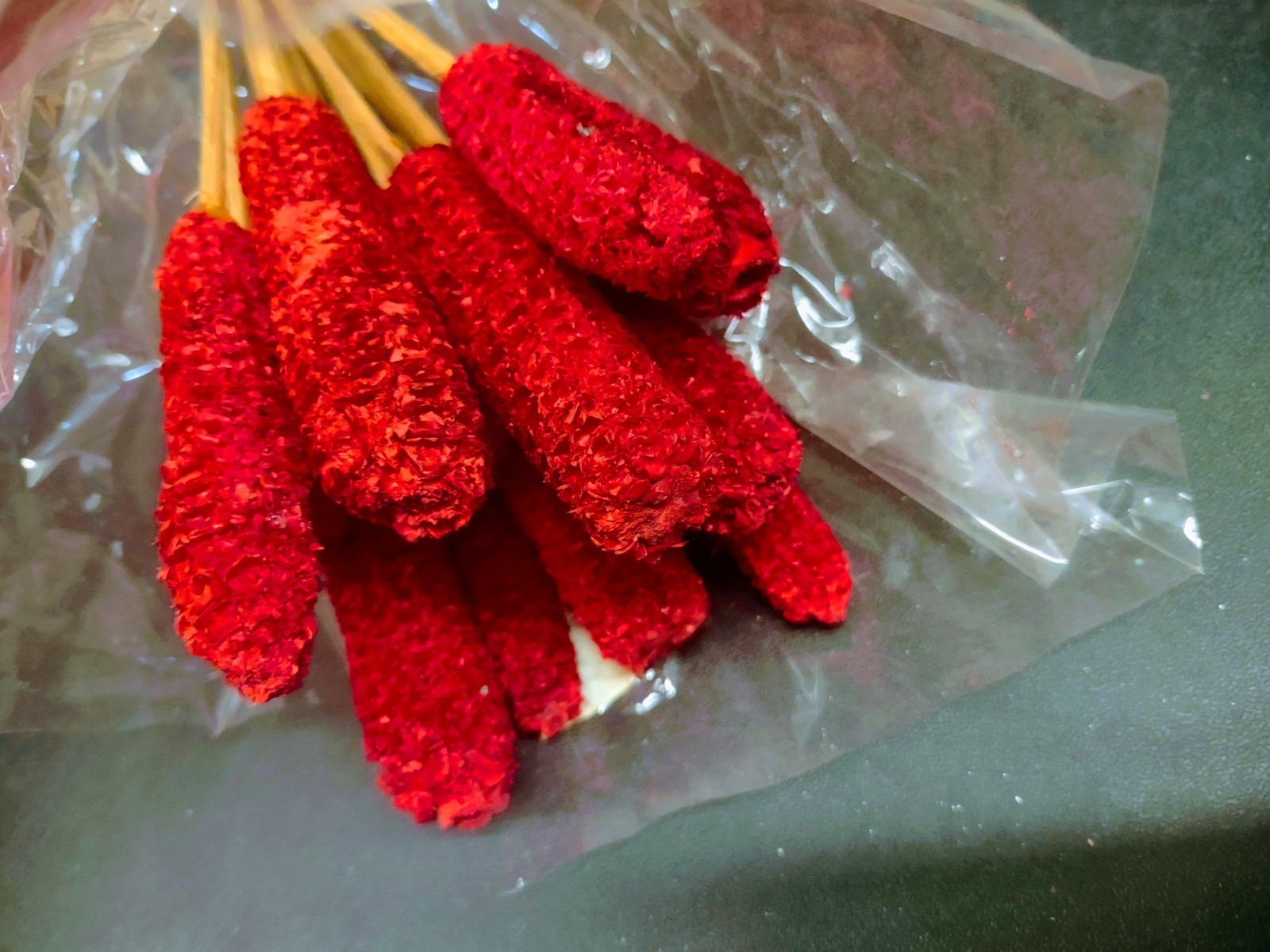 12 Wired Stems of Dried Corncobs, Real Dry Corn Cob for Floral Design, Red Dyed