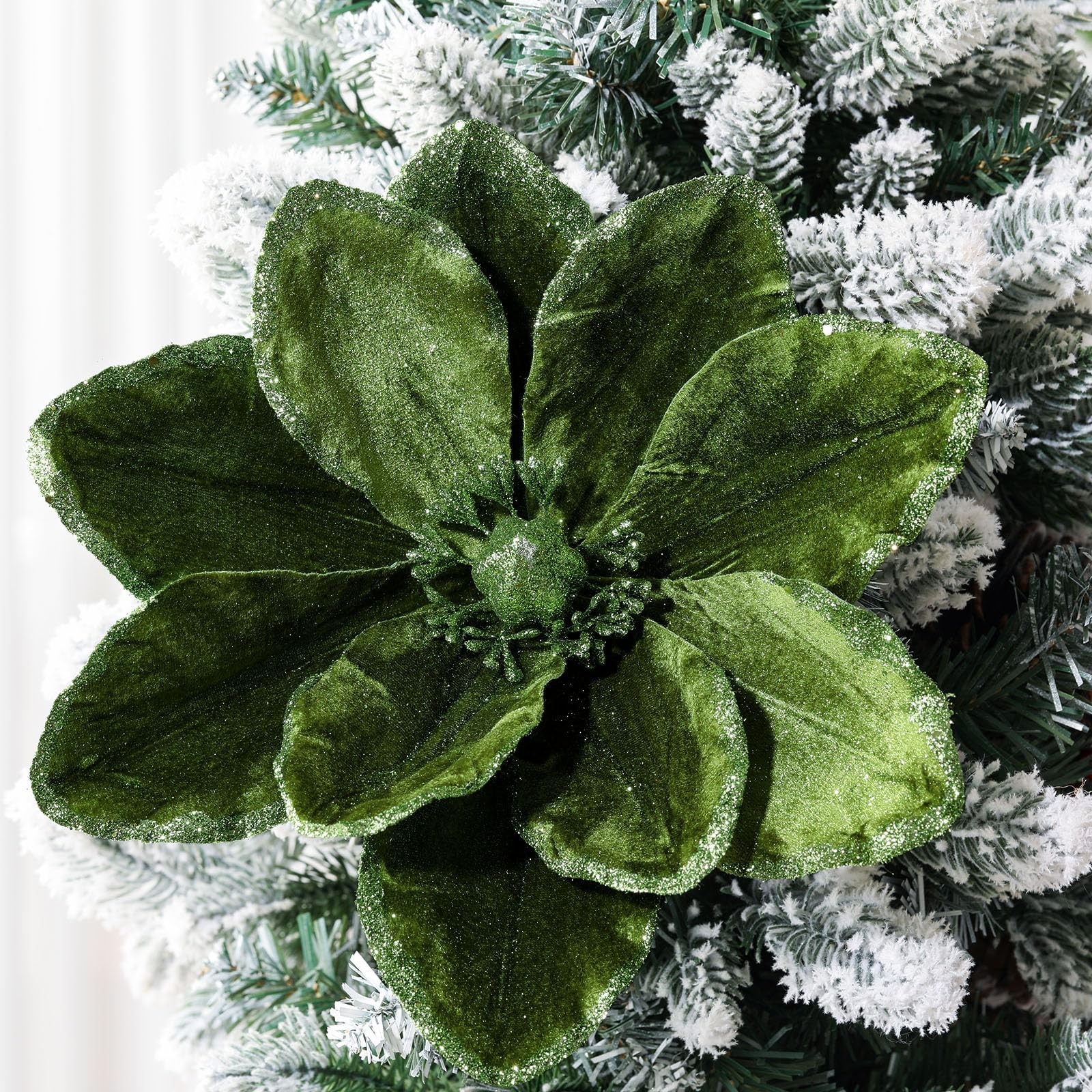 8 Pcs Large 12” Christmas Flower Forest Green Magnolia Flowers Christmas Tre…