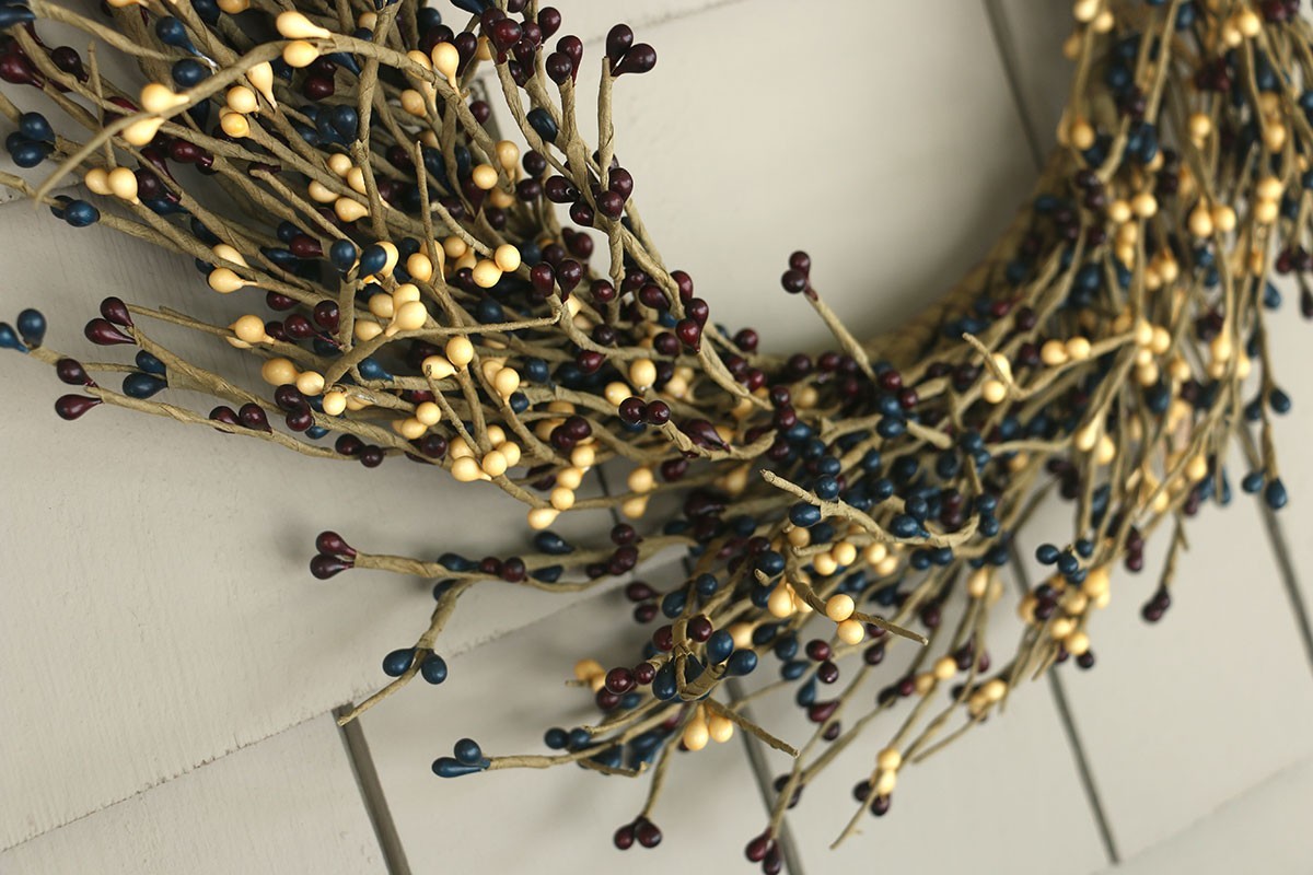 Pip Berry Wreath 18 inch Navy Burgundy Cream Old Glory Primitive Floral Decor