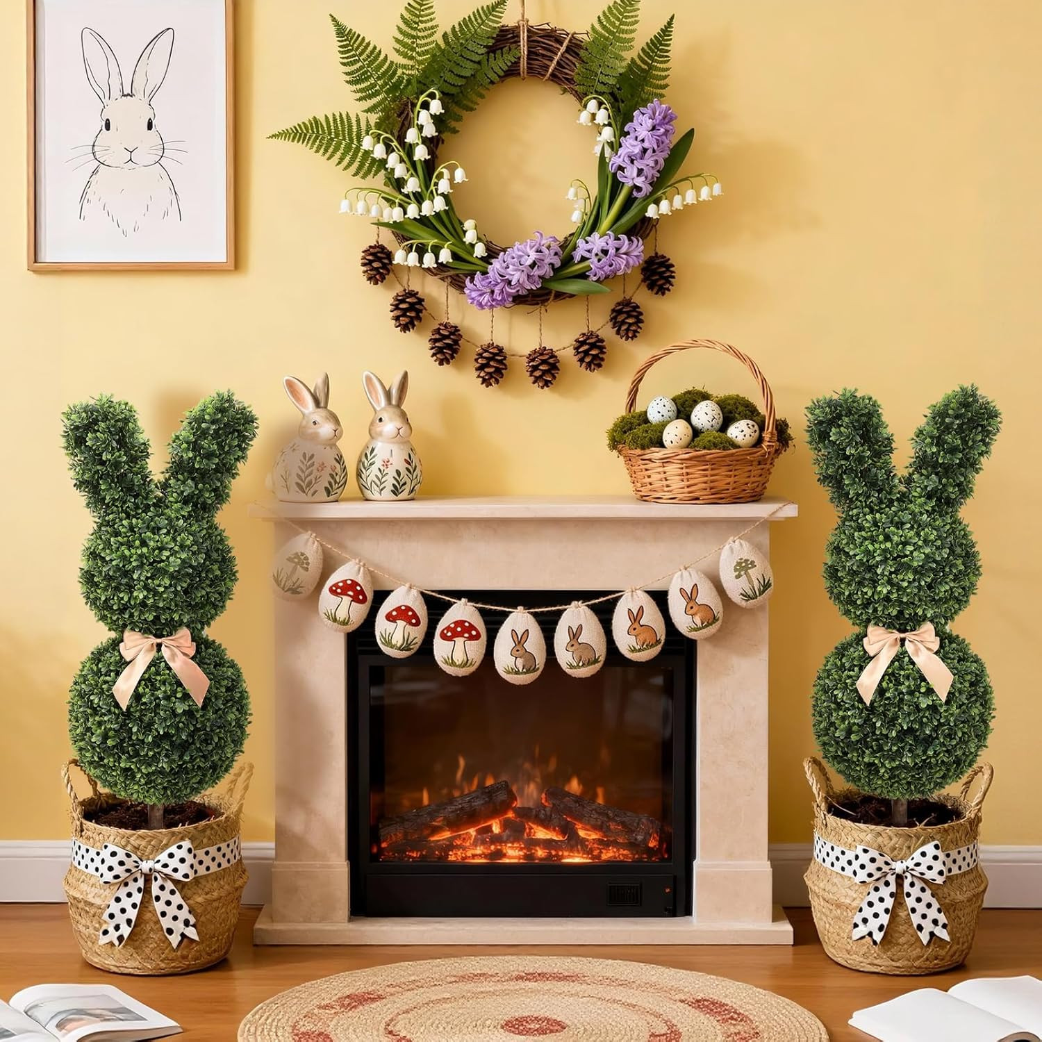 Boxwood Bunny Topiary, 36 Inch Artificial Rabbit Tree for Easter Decor, 3FT Faux