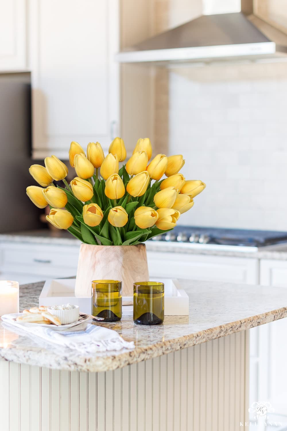 24 Pcs Yellow Tulips Artificial Flowers Real Touch Fake Tulips Fake Flowers f…