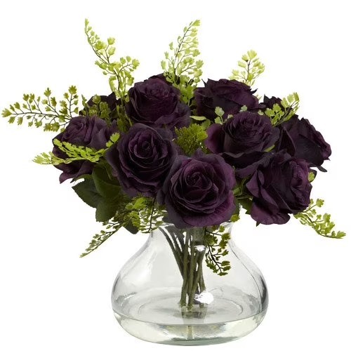 Artificial Rose & Maiden Hair Arrangement with Vase Peach Flowers