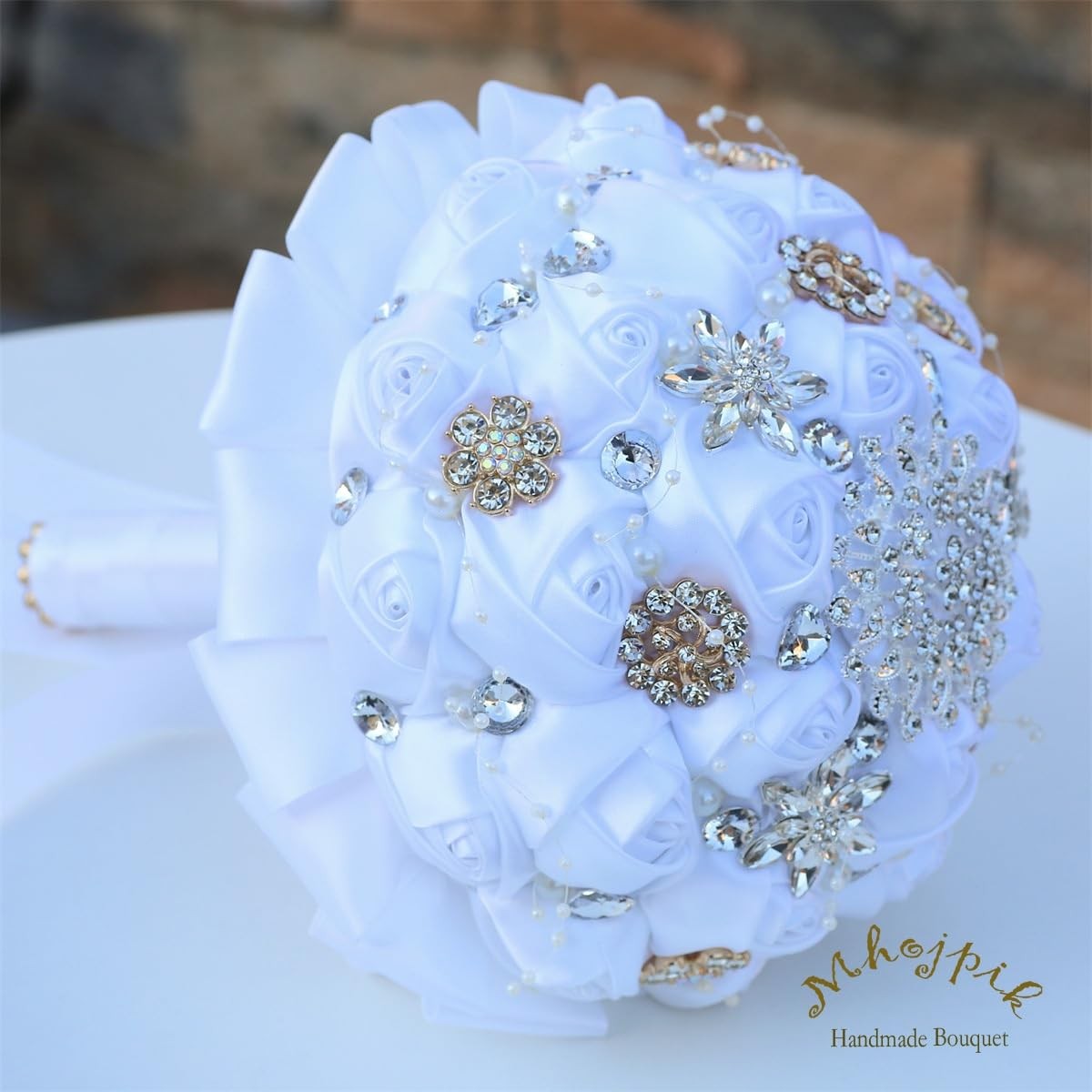 8.7″ White Bridal Wedding Bouquet Round Holding Bouquet Throw Toss Artificial…