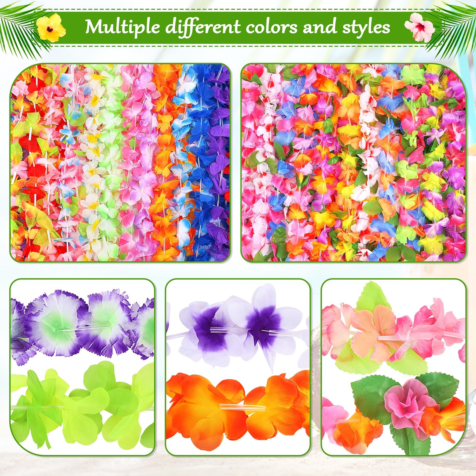 Hawaiian Leis for Luau Party, 60PCS Tropical Flower Lei for Summer Beach Part…