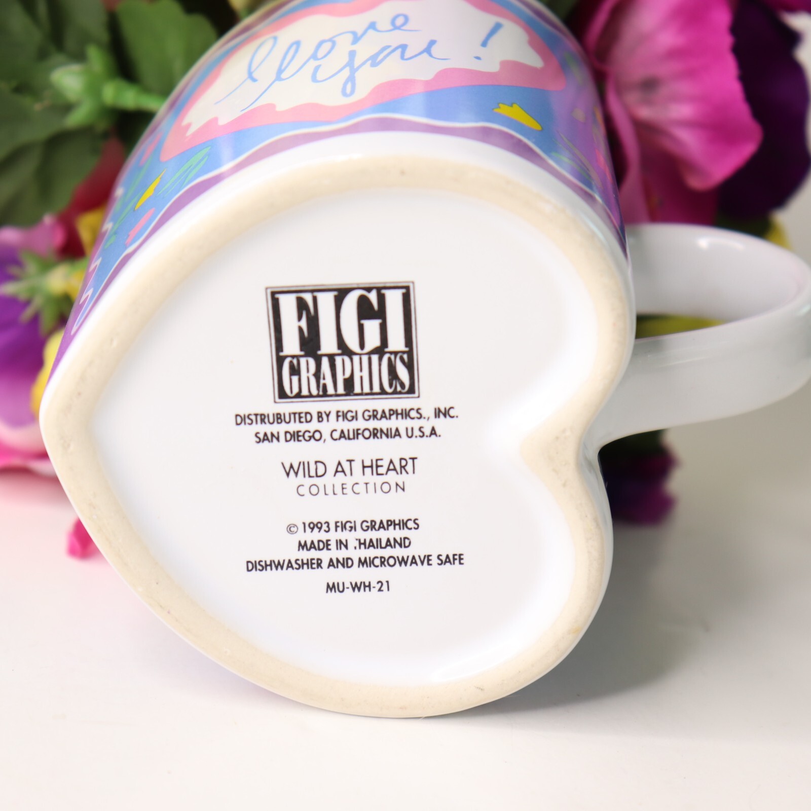 Cute I Love You Heart Shaped Coffee Mug with Multicolor Pansy Floral Arrangement