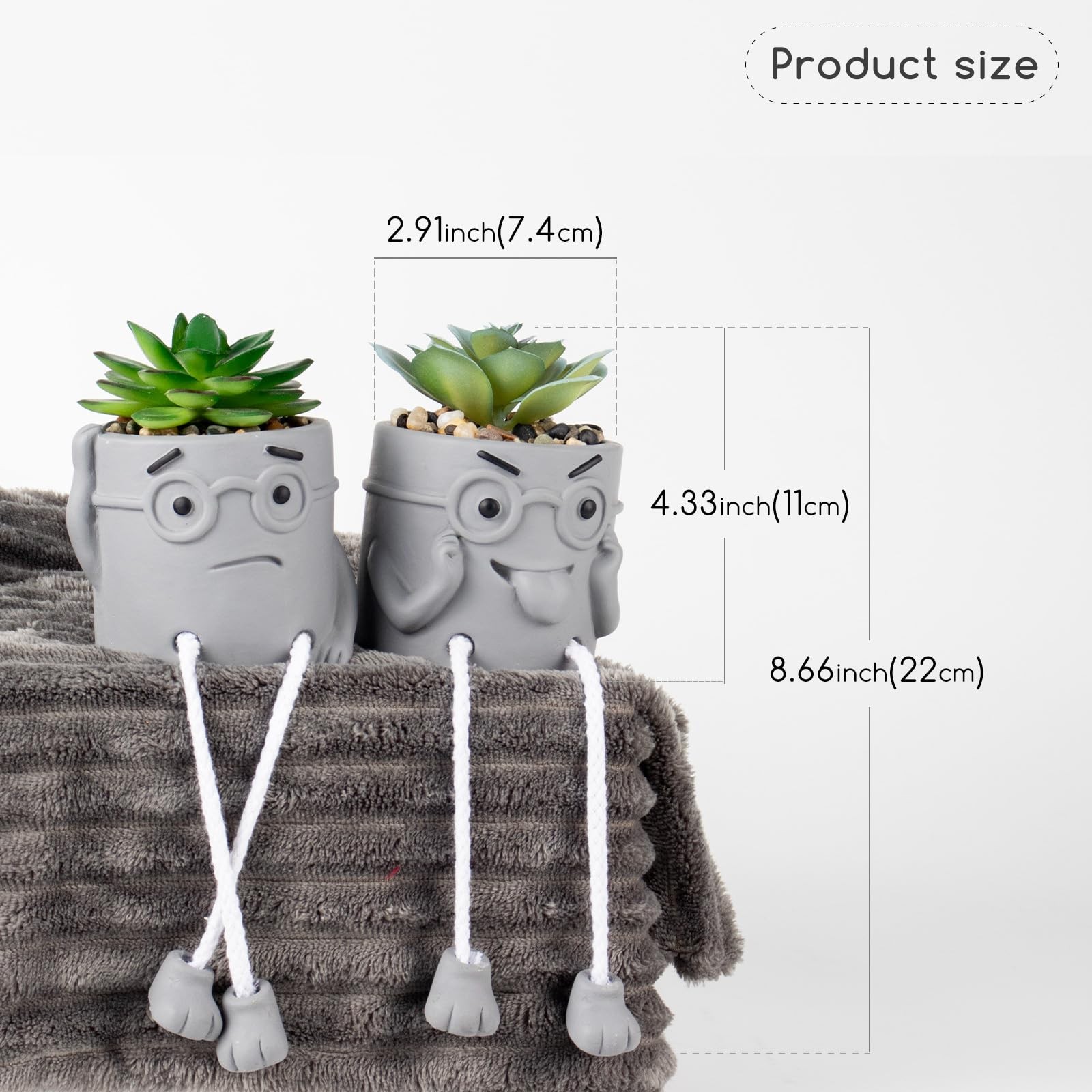 2 PCS Gray Cute Fake Succulent Plant Shelf Sitter Dangling Leg Desk Decor