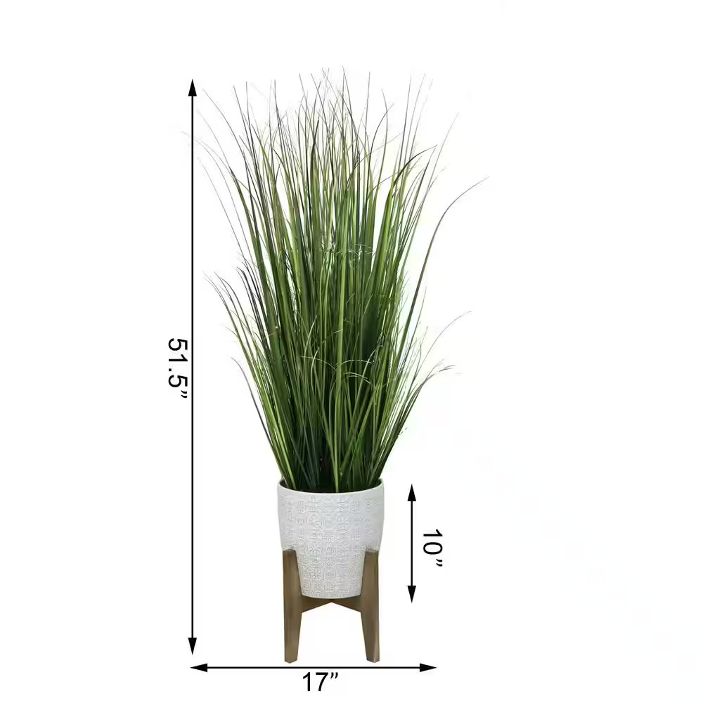 50 In. Artificial Onion Grass in 10 In. Cathdral Ceramic Pot on Stand