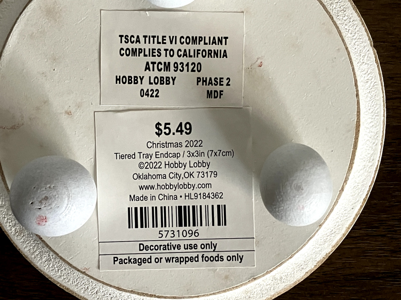 NOS “HOBBY LOBBY” PAIR OF 2 TIERED TRAY WOOD ENDCAPS, 4 INCH IN DIAMETER