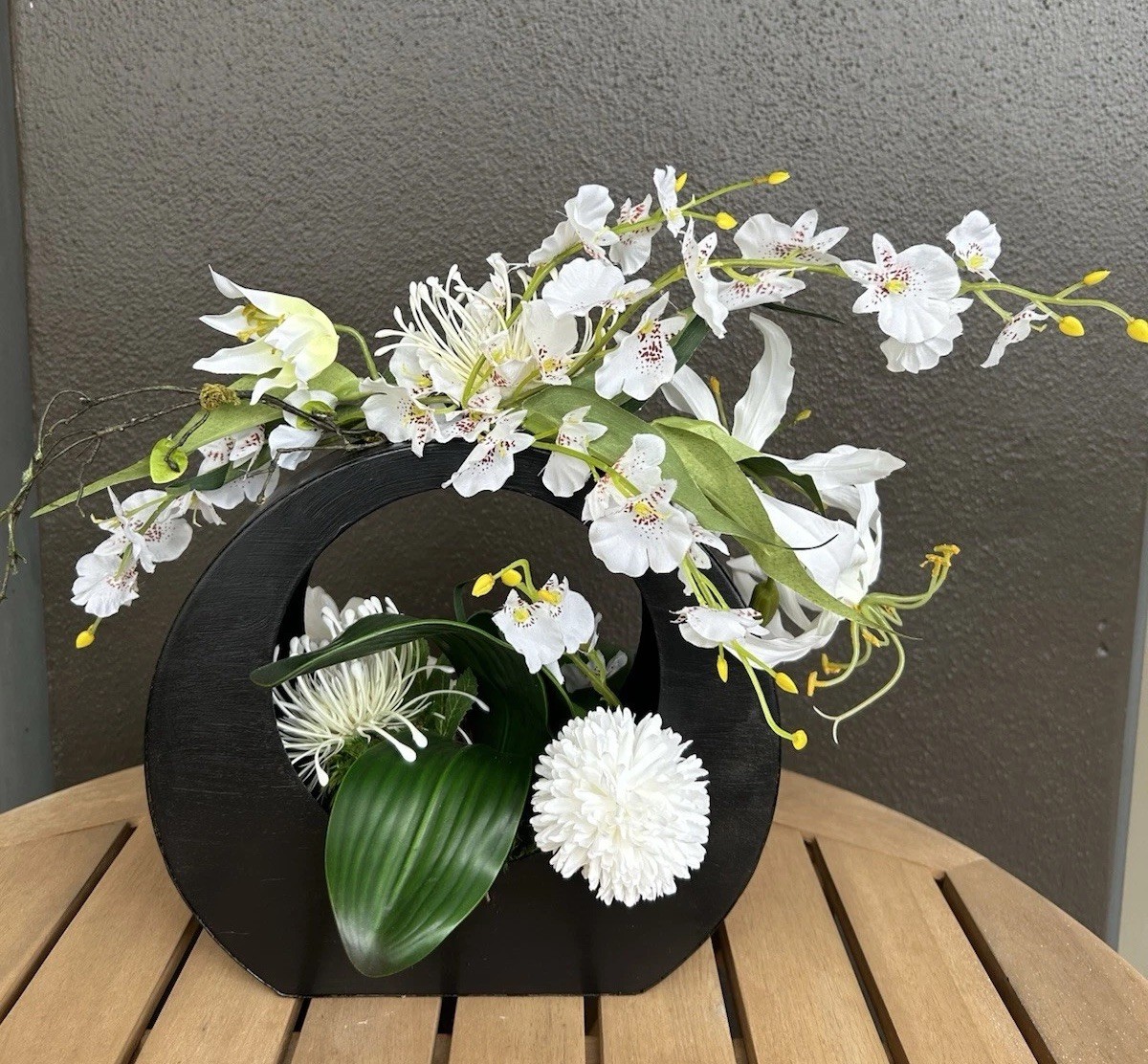 Silk Floral arrangement, centerpiece, orchids, lilies, Japanese,contemporary,