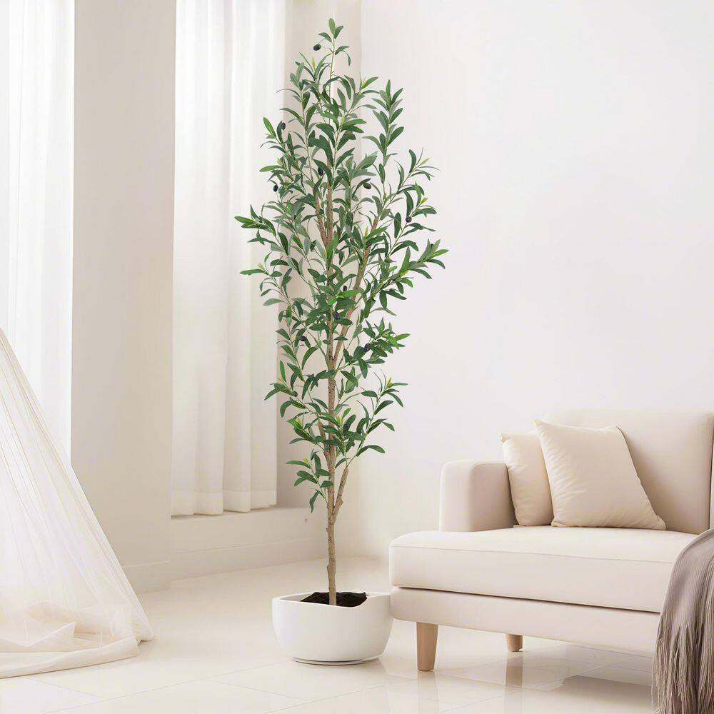 6 Ft. Artificial Olive Tree in Pot Lifelike Green Leaves Faux Fruit Adjustable B