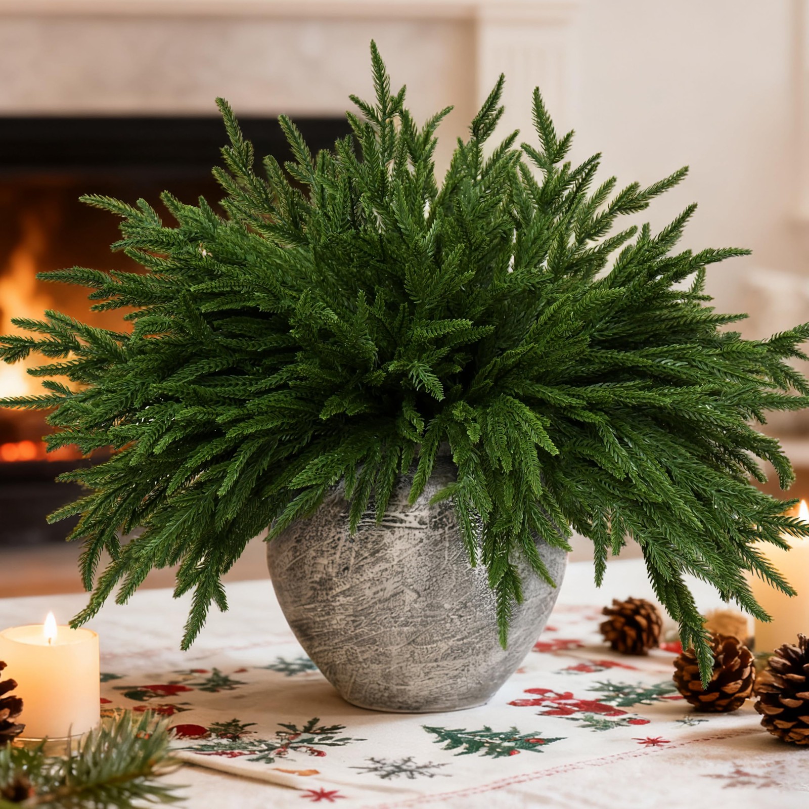 8 PCS 18 Inches Artificial Christmas Norfolk Pine Branch, Natural Touch Norfo…