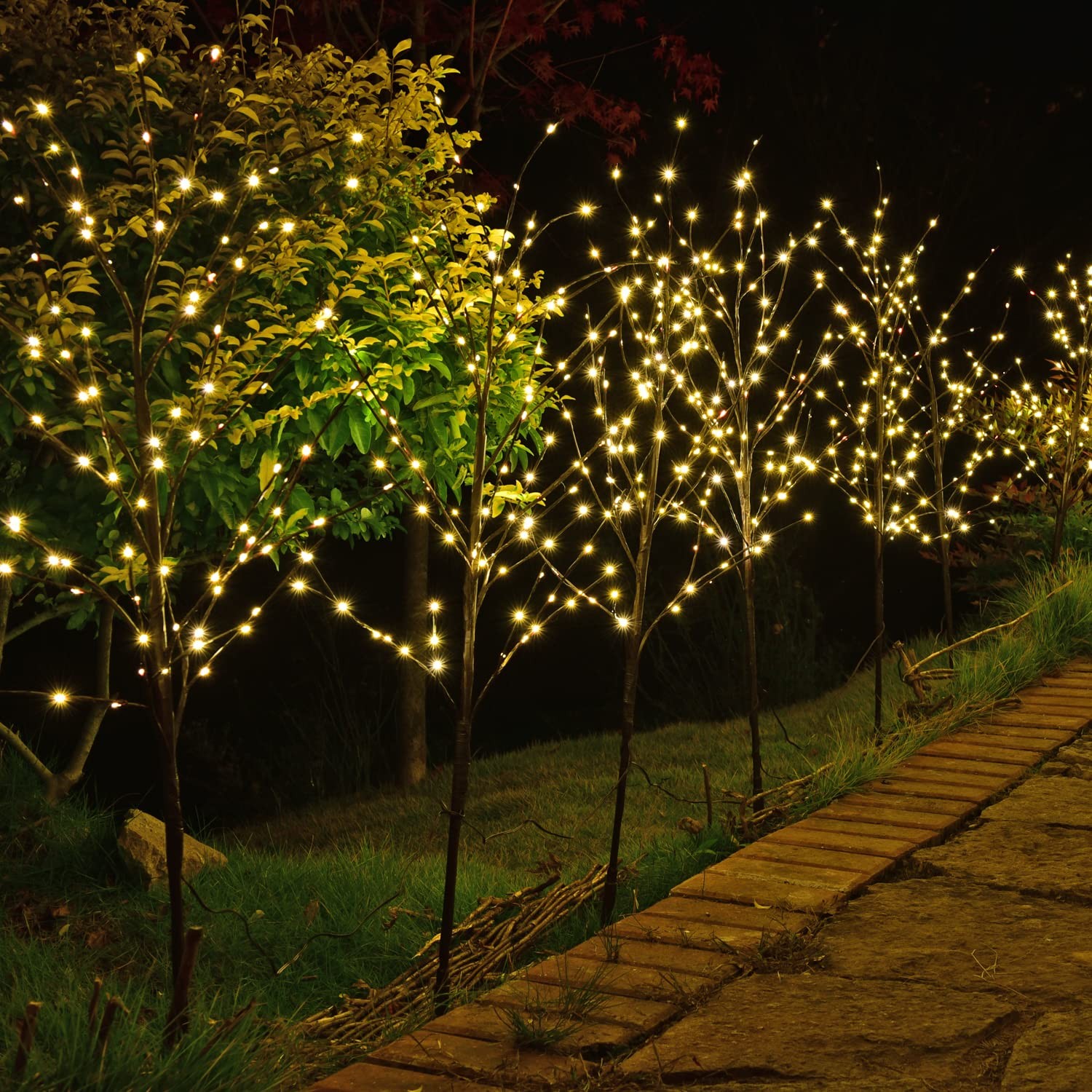Lighted 41IN Artificial Twig Birch Tree Branch with 300 Fairy LED Lights Plug…