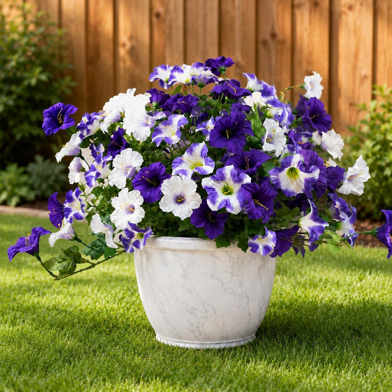4 Pcs UV Resistant Artificial Petunia Flowers for Garden Decor (Purple White)