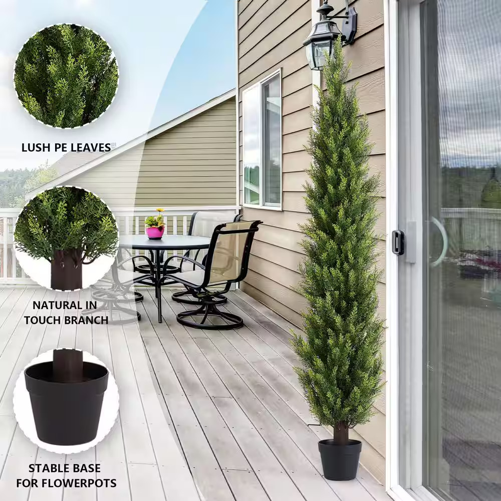 6 Ft. Artificial Topiary Cedar Trees Outdoor Indoor Faux Pine Shrubs Cypress Pla