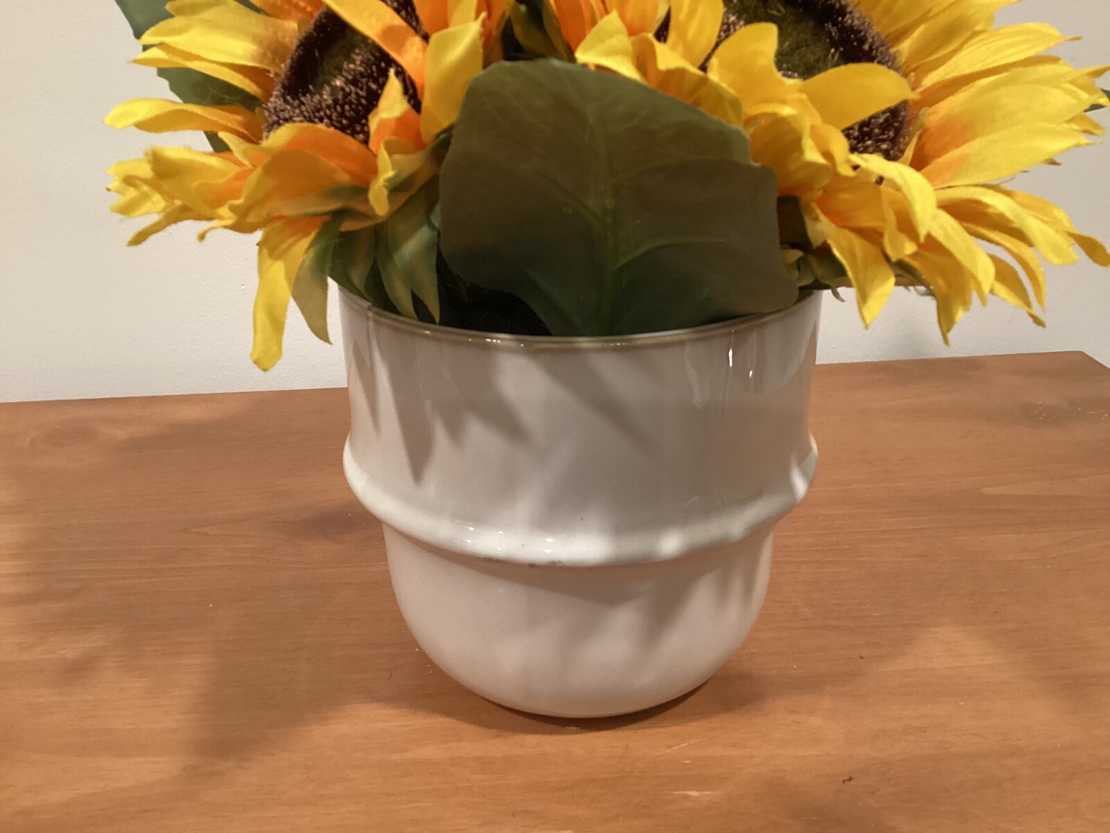 Sunflower Artificial Floral Arrangement In Ceramic Pot. Approx 11” tall.