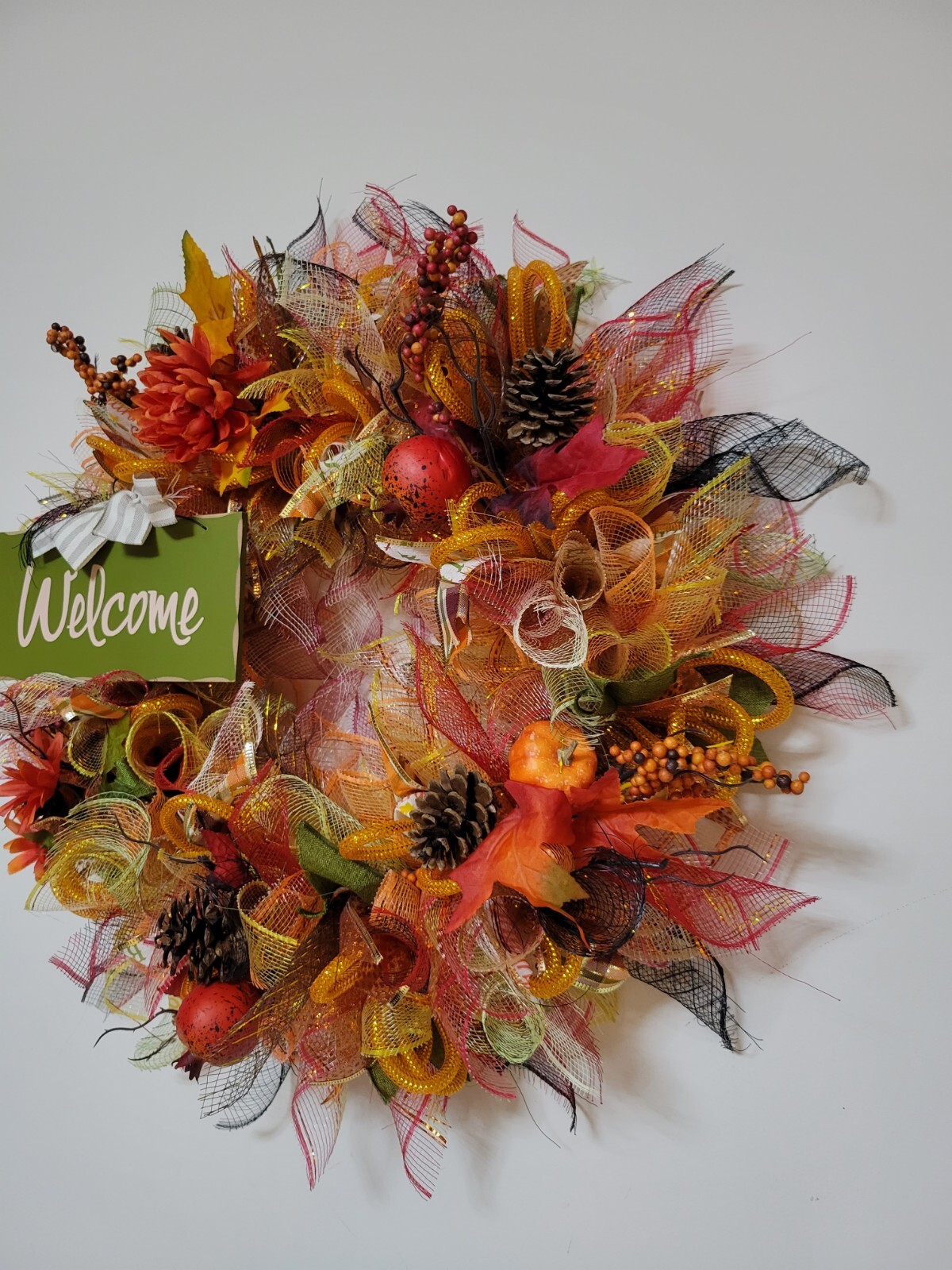 WELCOME autumn Spring Mesh Front Door Wreath Wall Decor Bright colors large