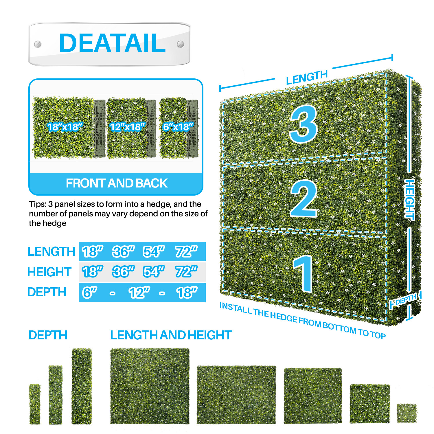 Patio Faux Hedge Wall with Flowers Artificial Boxwood Leaf Fence for Garden Home