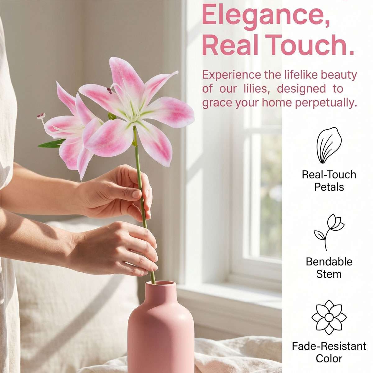 1/4/8X Artificial Lily Flowers Faux Plant Bouquet UV Resistant Garden Home Decor