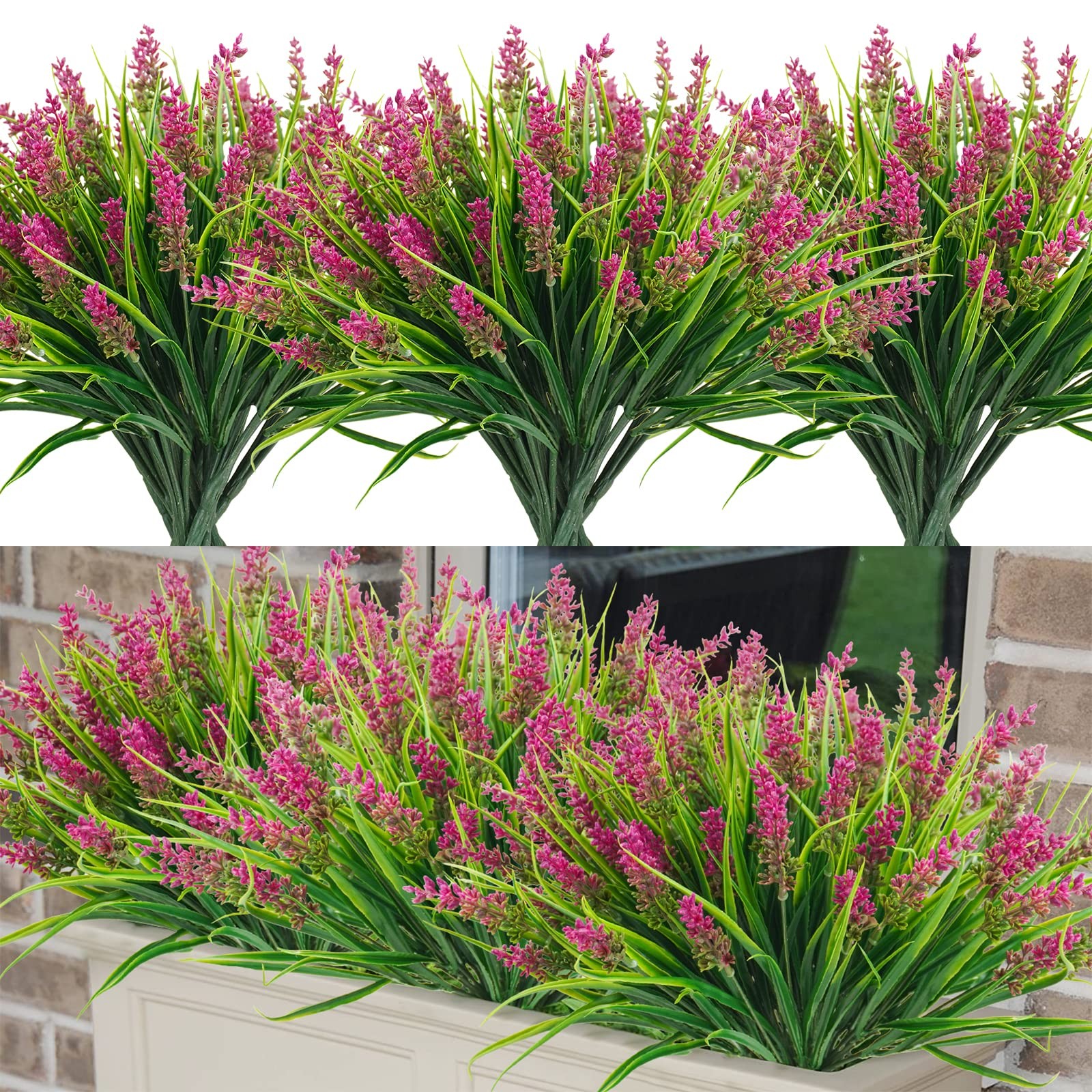 24 Bundles Artificial Grass Fake Plants, Outdoor Fake Monkey Grass Greenery U…