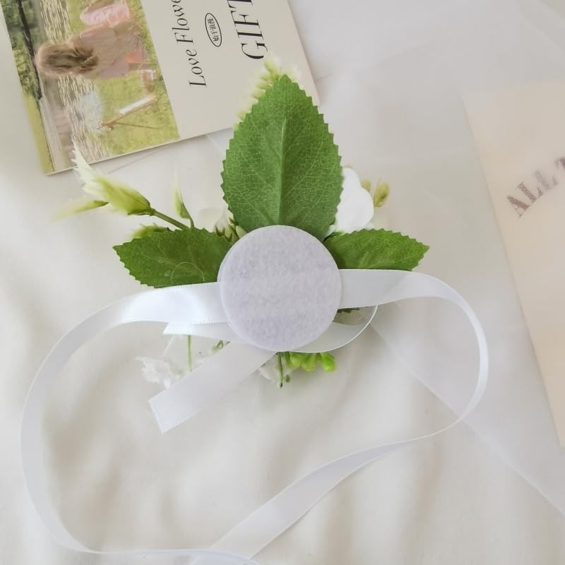 2 PCS White Green Rose Artificial Wedding Wrist Corsage Boutonniere Bridesmaid