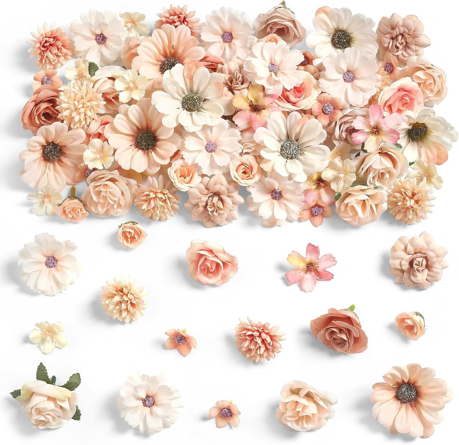 Mini Artificial Flowers for Crafts, 90 Pcs Nude Color Silk Fake Flowers Assor…