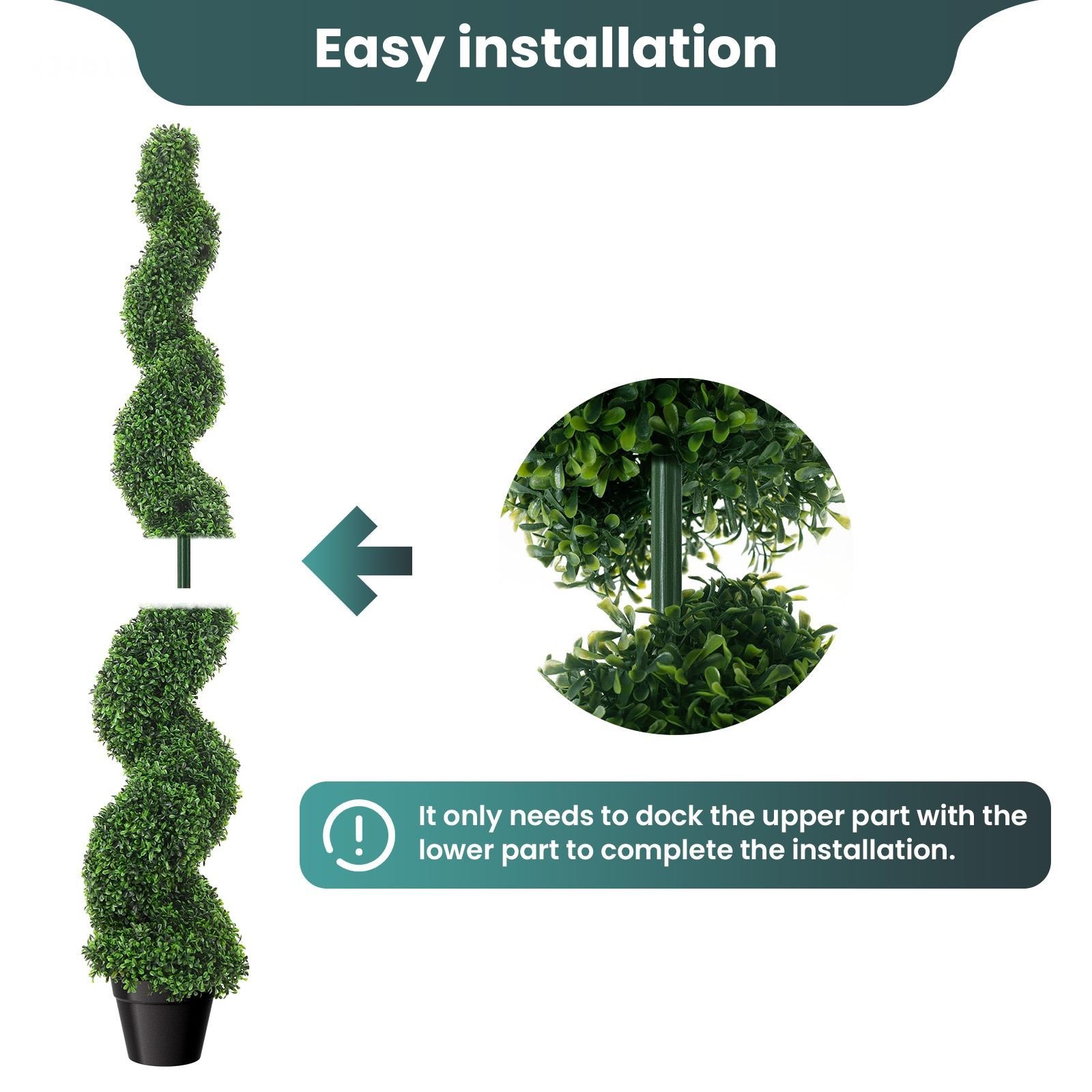 2-Pack Artificial Boxwood Spiral Trees 5 FT UV-Resistant Fake Plants w/ Pot