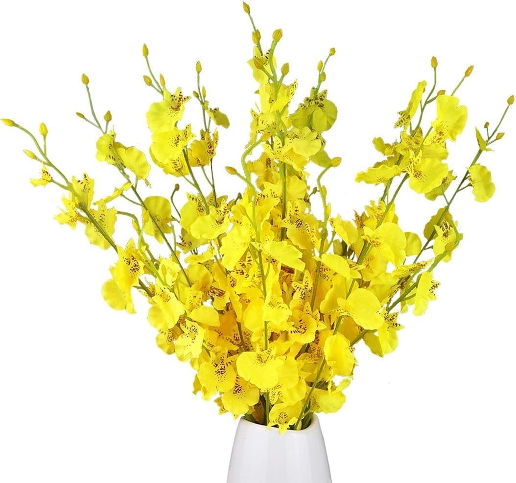 Stylish 10 Pcs Long Stem Yellow Silk Orchids – Perfect for Weddings and Events