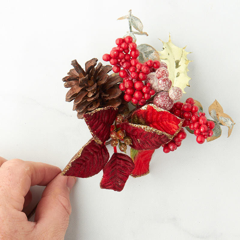 Bulk Lot of 12 Festive Artificial Poinsettia and Berry Holiday 8″ Floral Picks