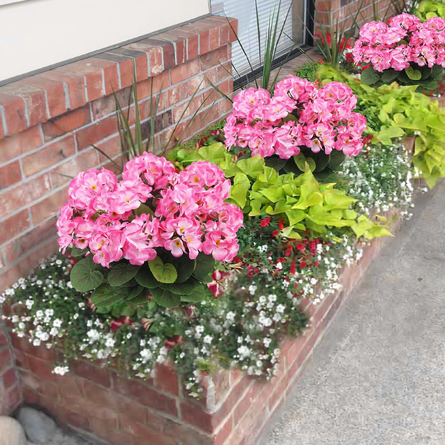 3 Pcs Artificial Geraniums Flowers Silk Geraniums for Outdoors UV Resistant Pink