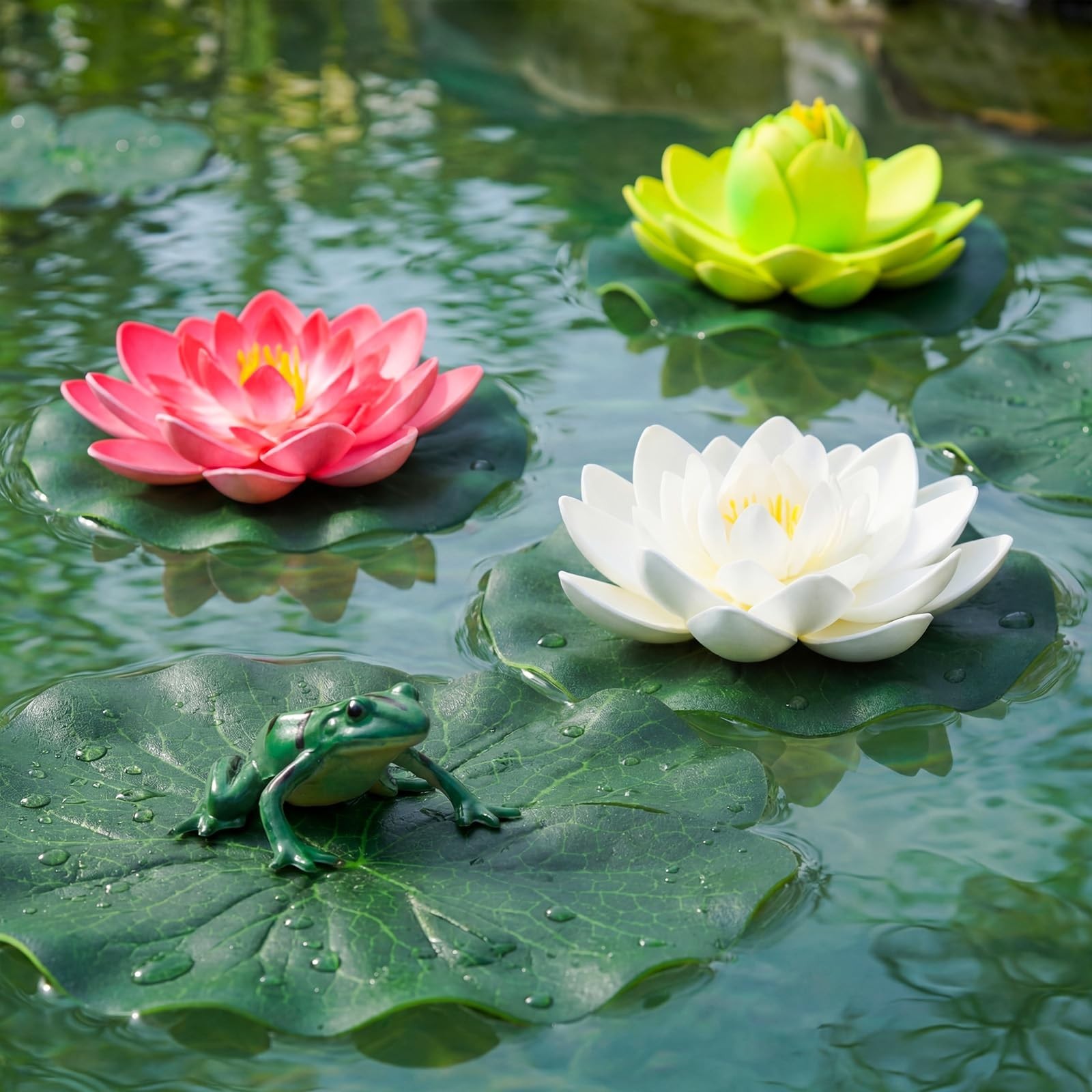 24 Pcs Floating Foam Lotus Flowers & Lily Pads – 14 Colors, Pond Decor, Garden O