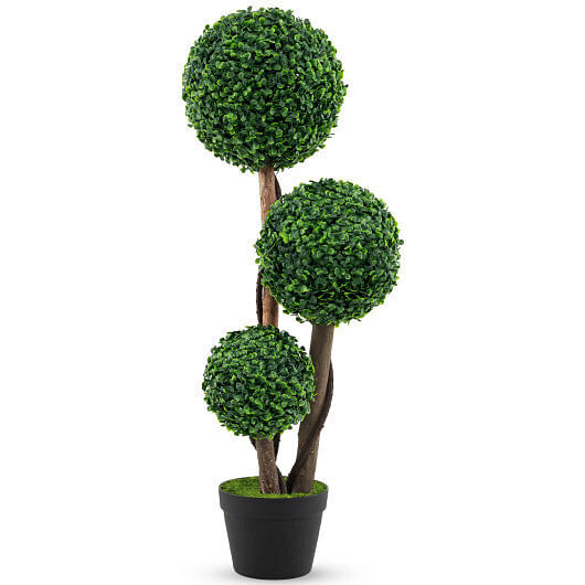 36 Inch Tall Artificial Boxwood Topiary Tree in Pot – Color: Green – Size: 36 in