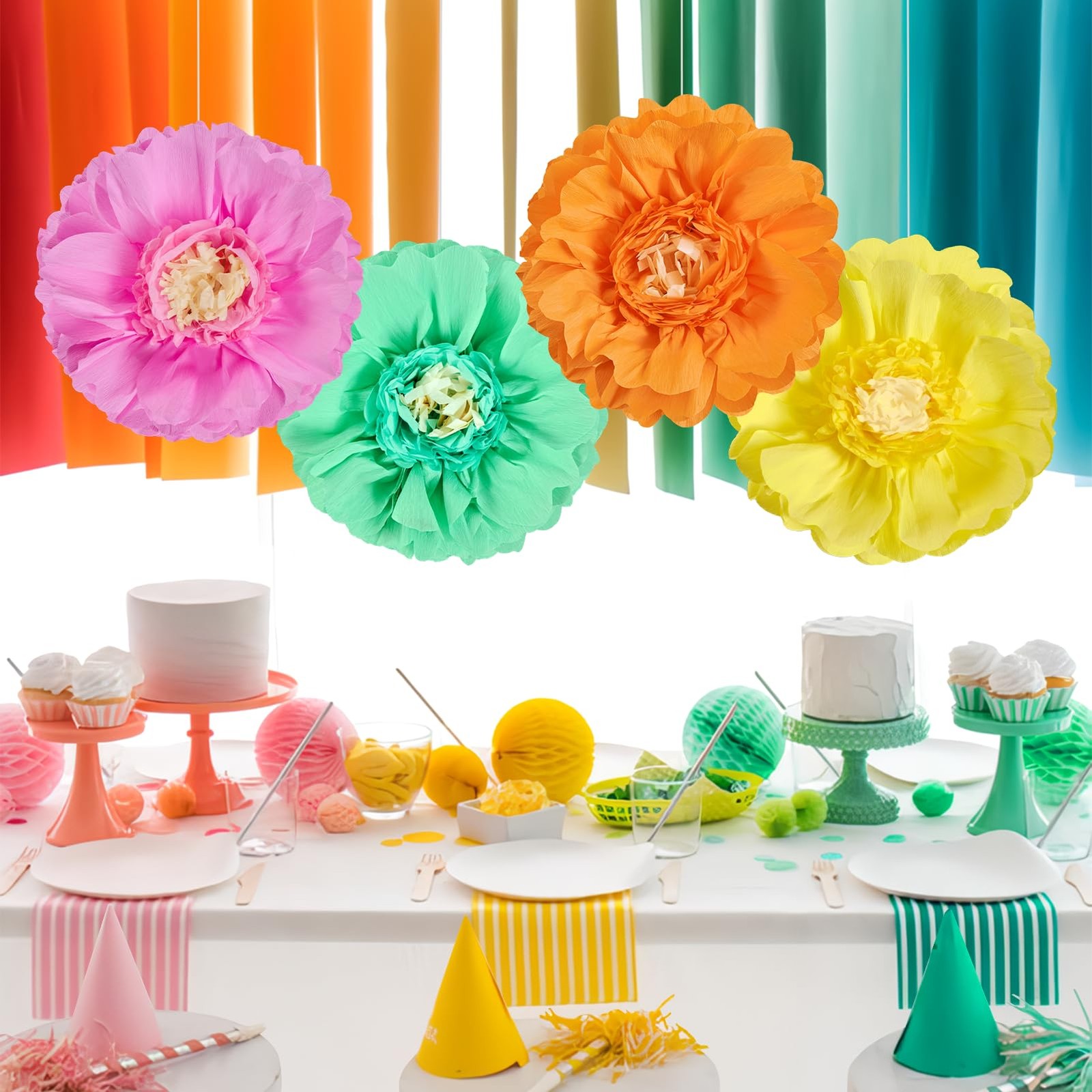 Giant Colorful Paper Flowers Fiesta Tissue Pom Poms Room Wall Decor 20 Inch