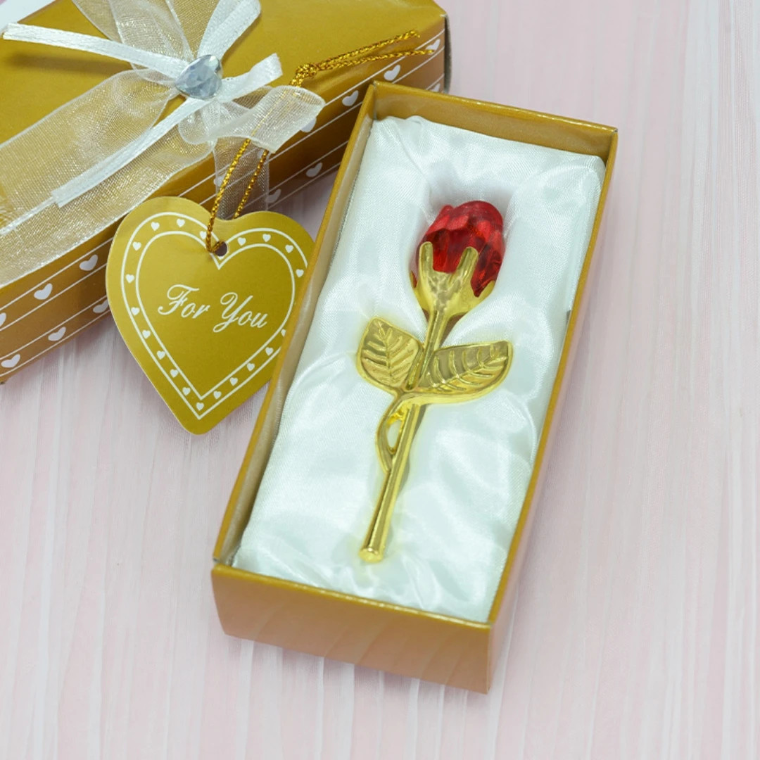 Mini Crystal Glass Rose Flower with Gift Box Aesthetic Artificial Rose Ornament